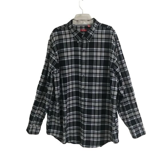 Izod long sleeve black plaid button-down shirt 2XL - Picture 1 of 5